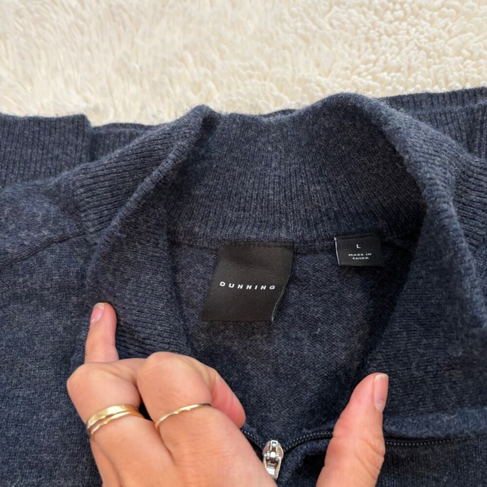 Dunning Mens Navy Merino Wool Cashmere 1/4 Zip Mock Neck Golf Medinah Logo Sz L - Picture 7 of 8